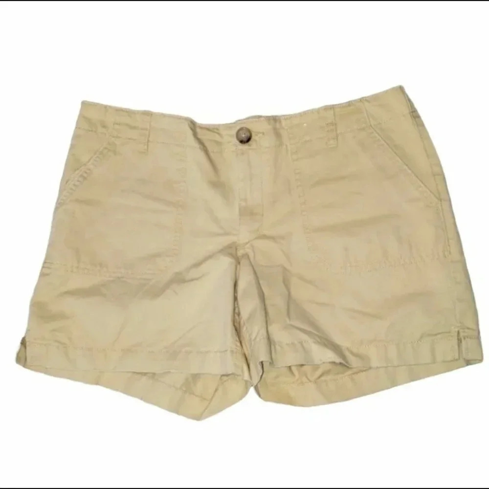 Old Navy Chinoβ Shorts Size 8 Khaki Tan Mid Rise Cotton Cargo Pocket Casual